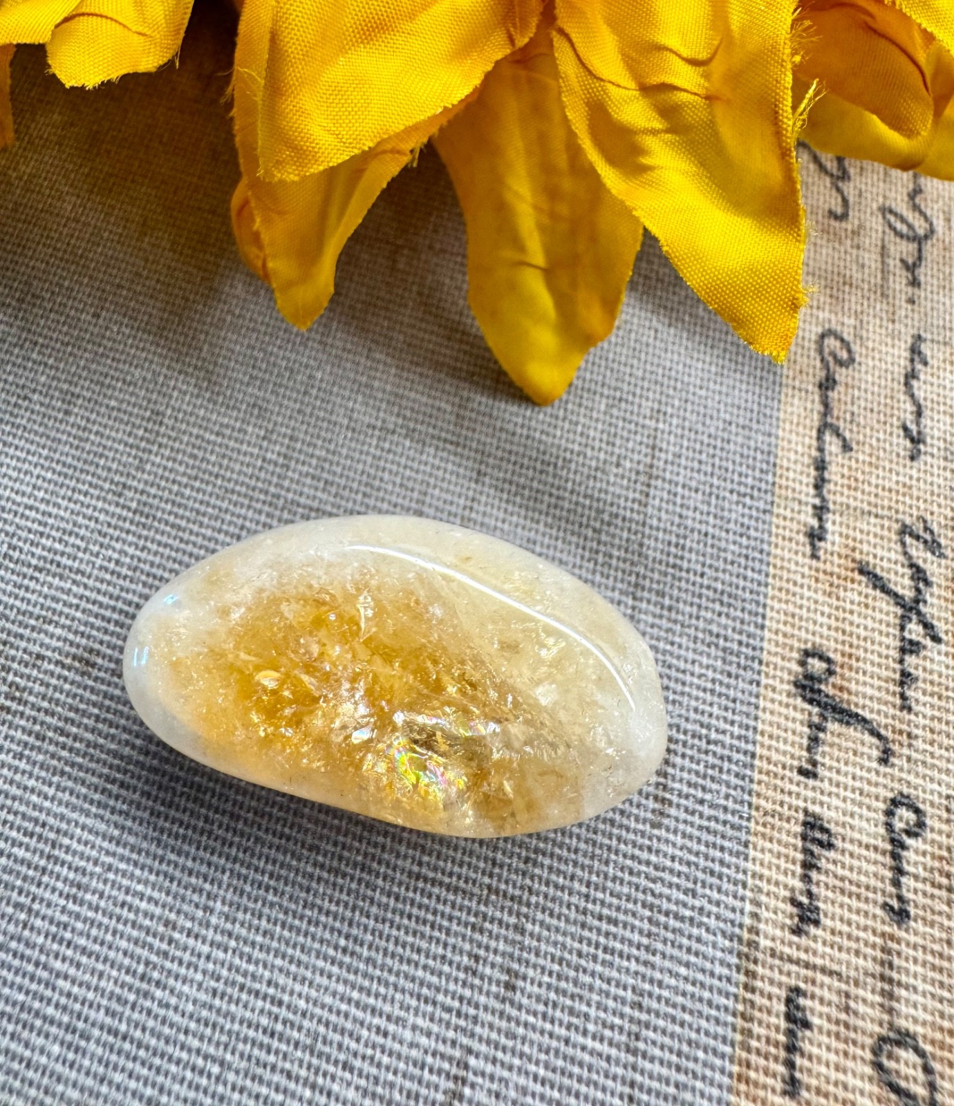 New Tumbled Natural Brazilian Yellow Citrine Crystal Point Pocket Stone