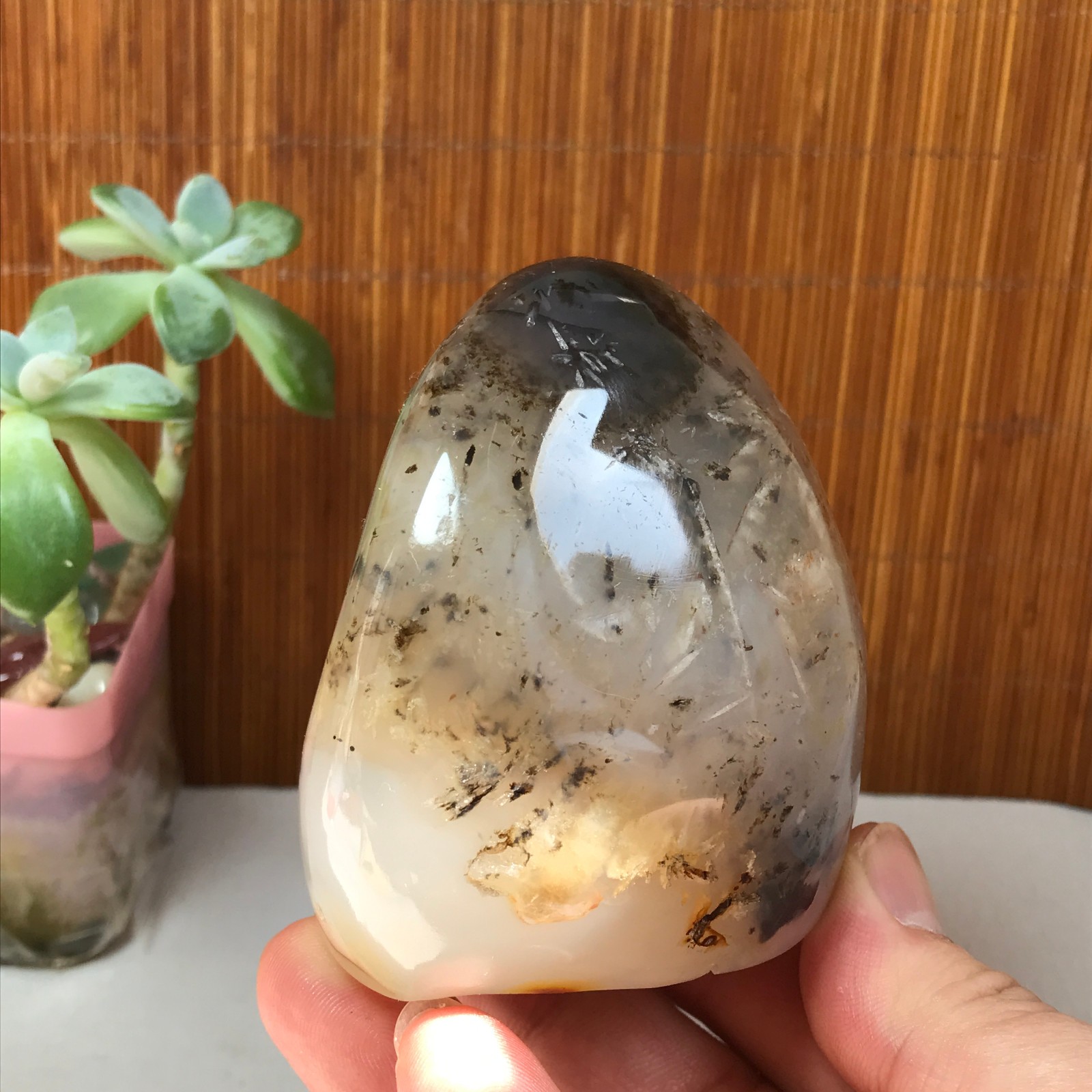 77-74-50mm Natural aquatic plants agate pretty Crystal specimens 433g A1877