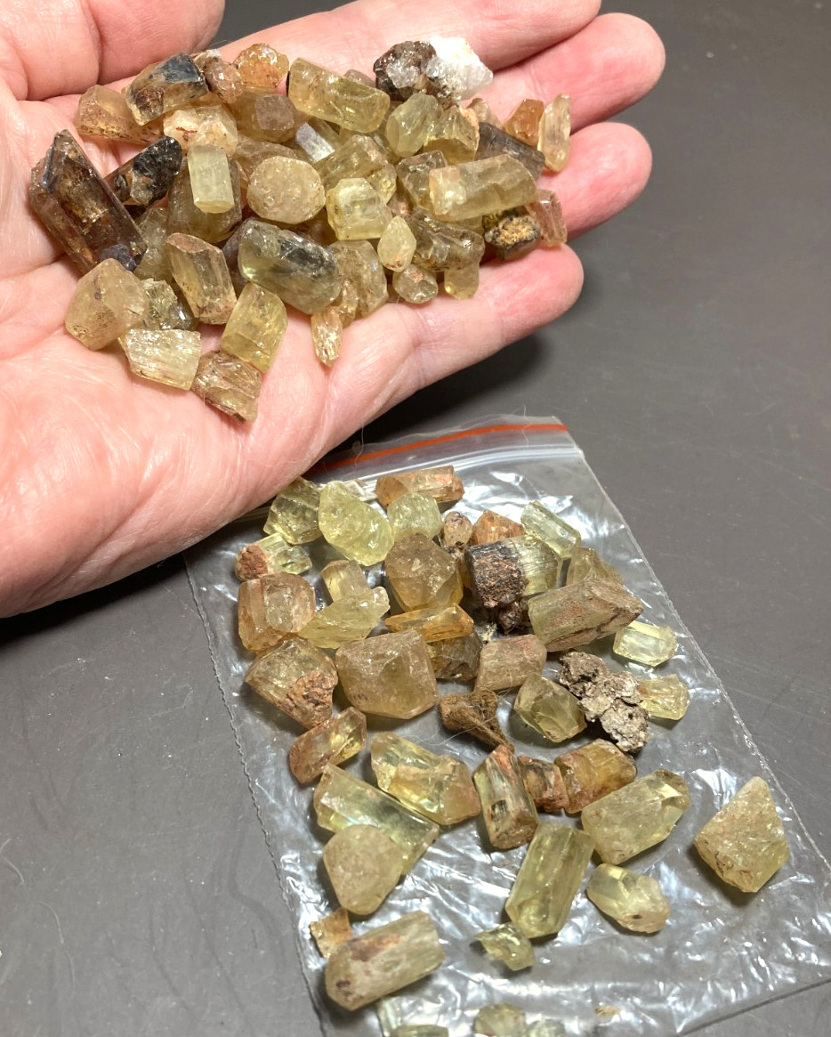 Yellow Apatite Crystals over 4 oz Natural Bulk Lot about 5 to 20 mm