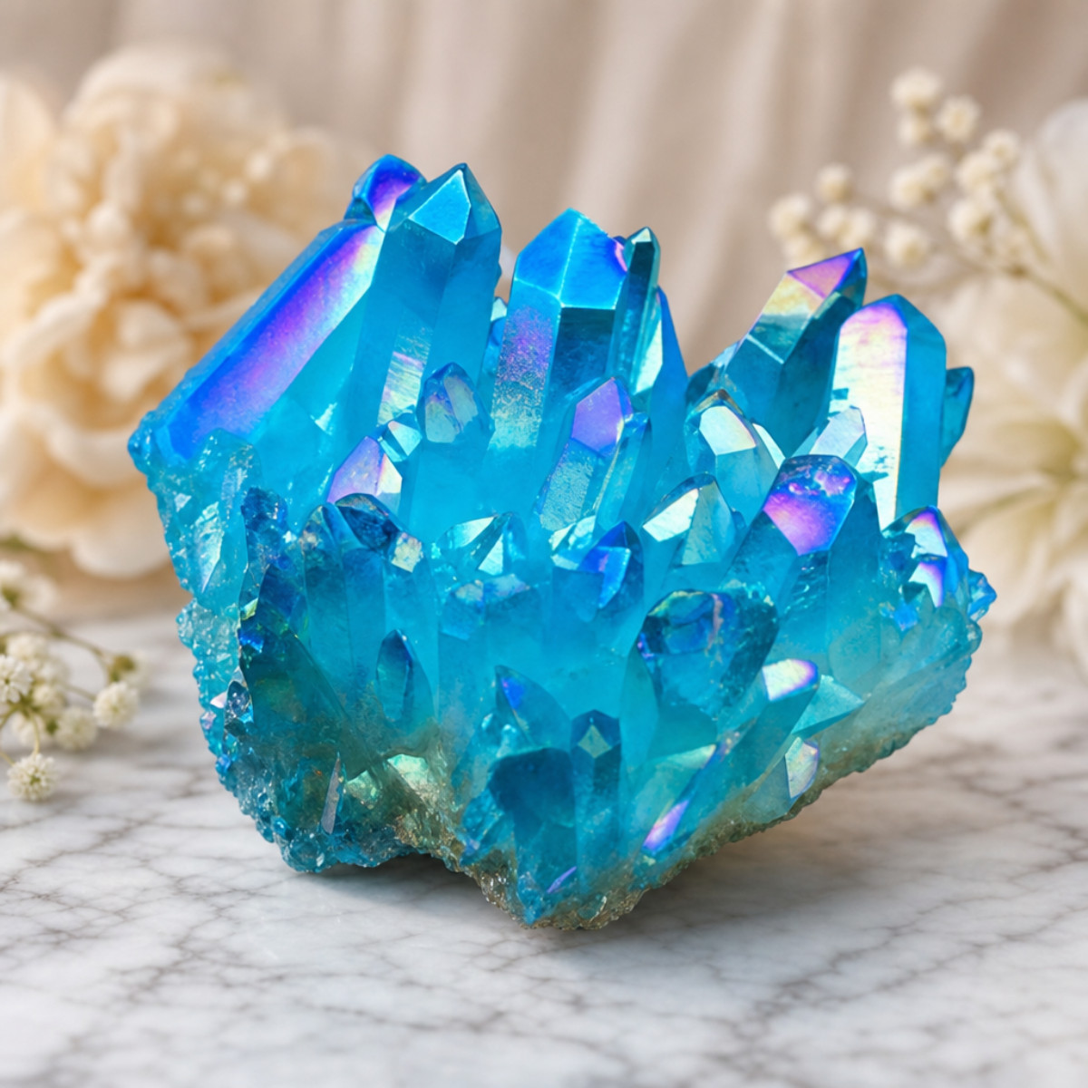 80-100g Aura Blue Crystal Cluster Quartz Titanium Rainbow Healing Geode Gift