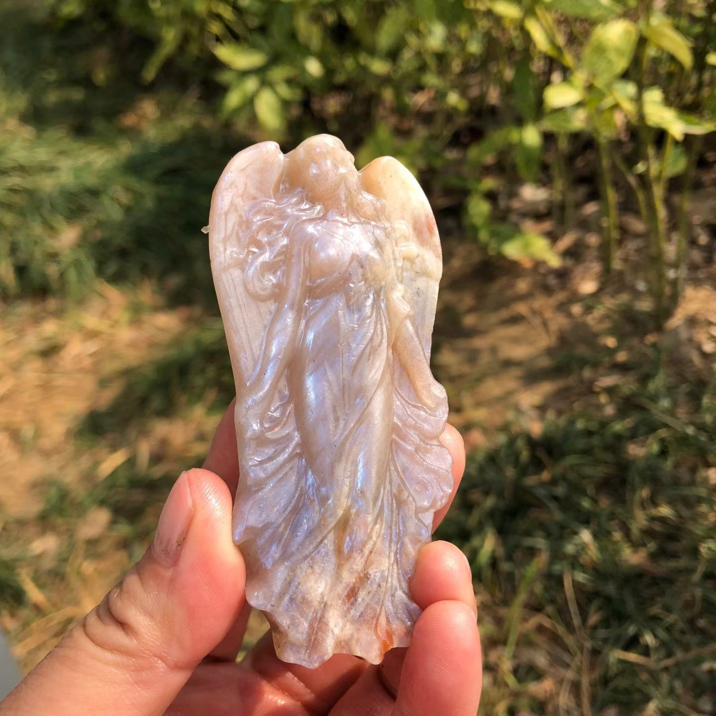 1pc Natural Moonstone Quartz Hand Carved Angel Skull Crystal Reiki Decor