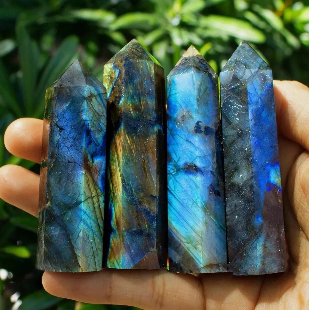 Natural Labradorite Stone Crystal Tower Obelisk Reiki Healing Meditation Decor
