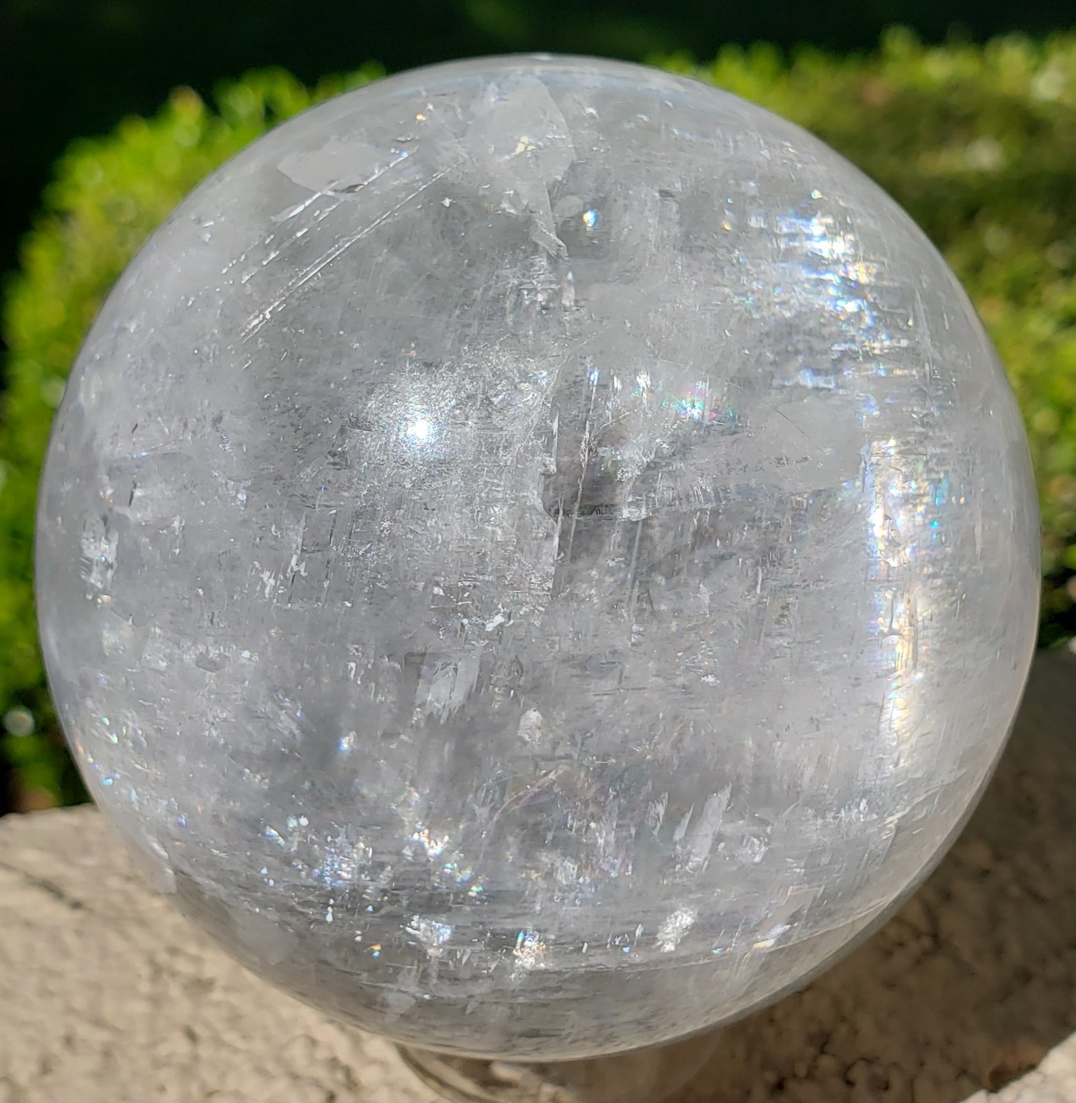 3.1″ Icelandic Spar Optical Calcite Crystal Sphere With Rainbows and Star Flash