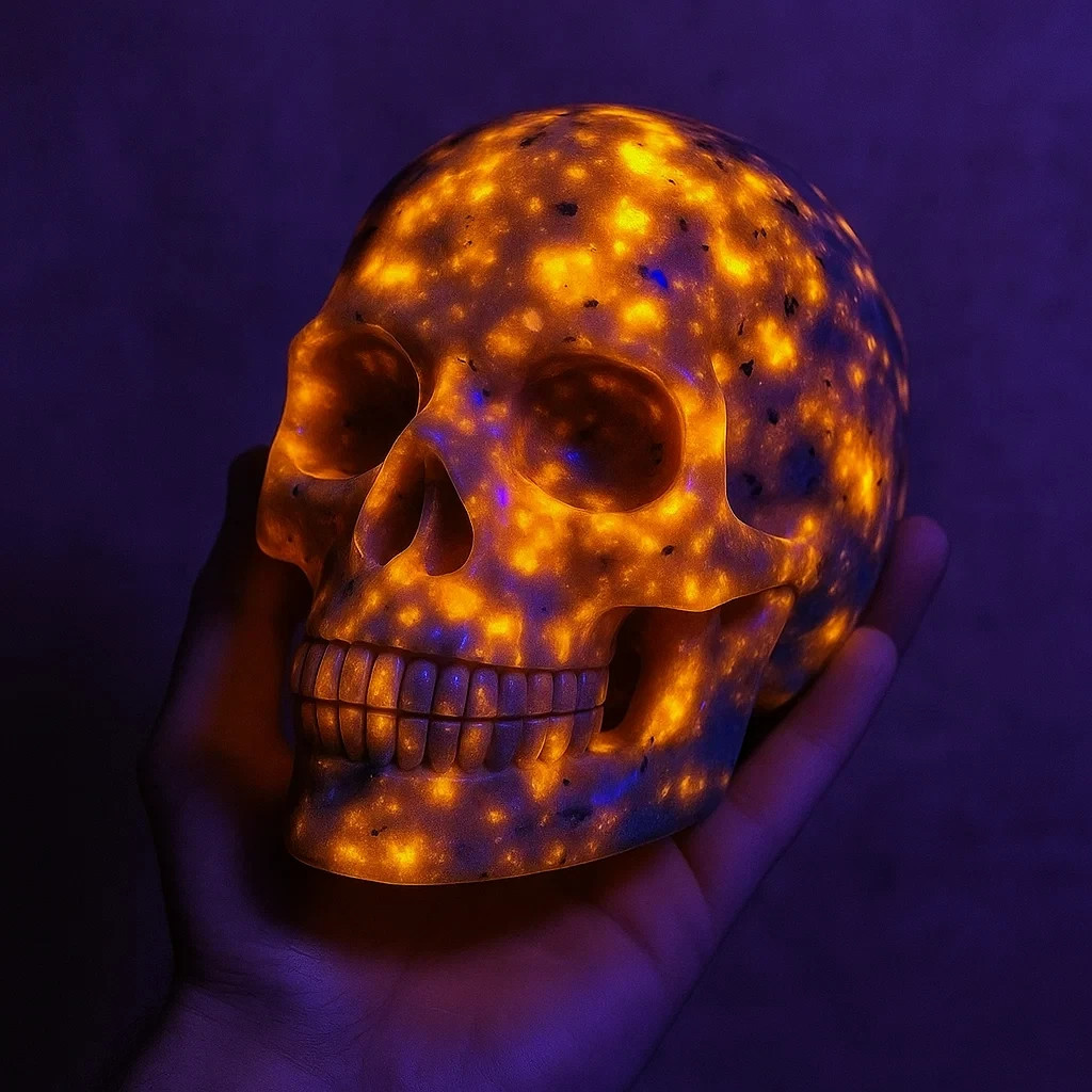 Natural Yooperlite Stone Skull UV Reactive Sodalite Quartz Crystal Home Decor