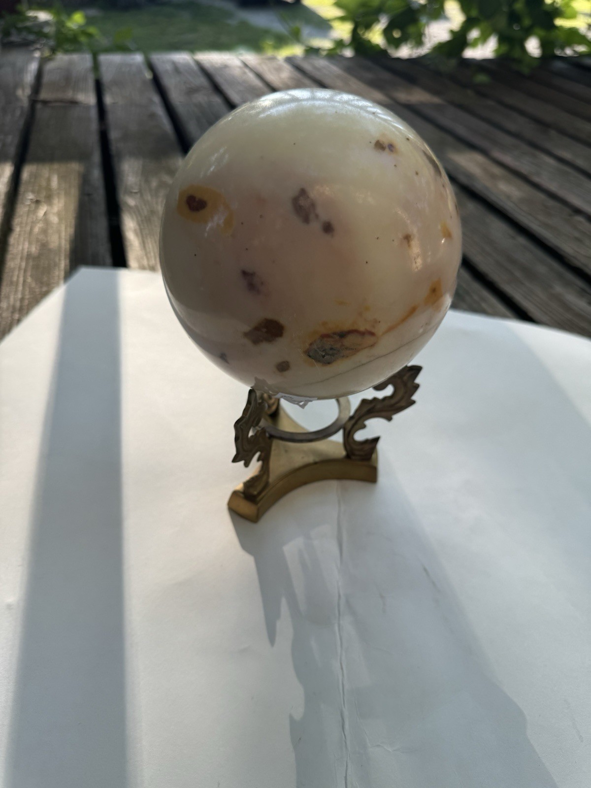 Vintage Polished 6in Brown Agate Sphere With Pedestal Large Heavy Healing Stone