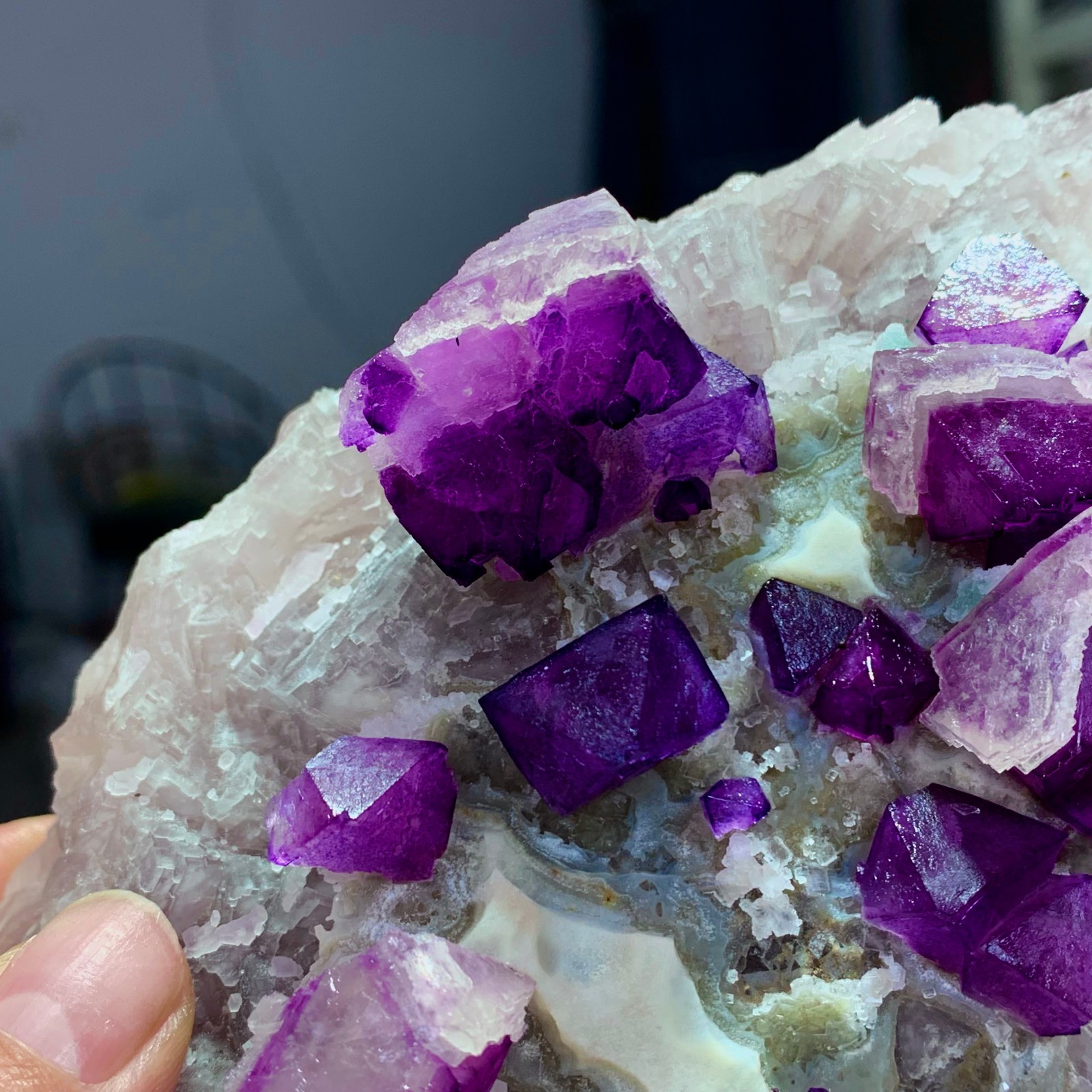 1.76LB Natural purple cubic fluorite mineral crystal sample/China