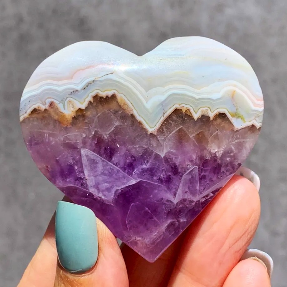 Large 2″~3″ Heart Amethyst Lace Agate Tumbled Stone Healing Pocket Palm Stone