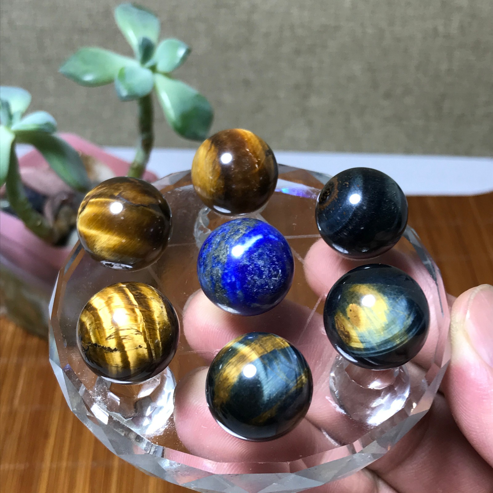 Natural lapis lazuli tiger eye gemstone Seven Star Array Specimen base 1310