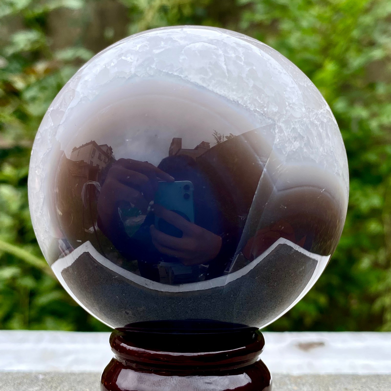 1.1LB Natural Amethyst Sphere Crystal Ball with Wood Stand Healing Feng Shu
