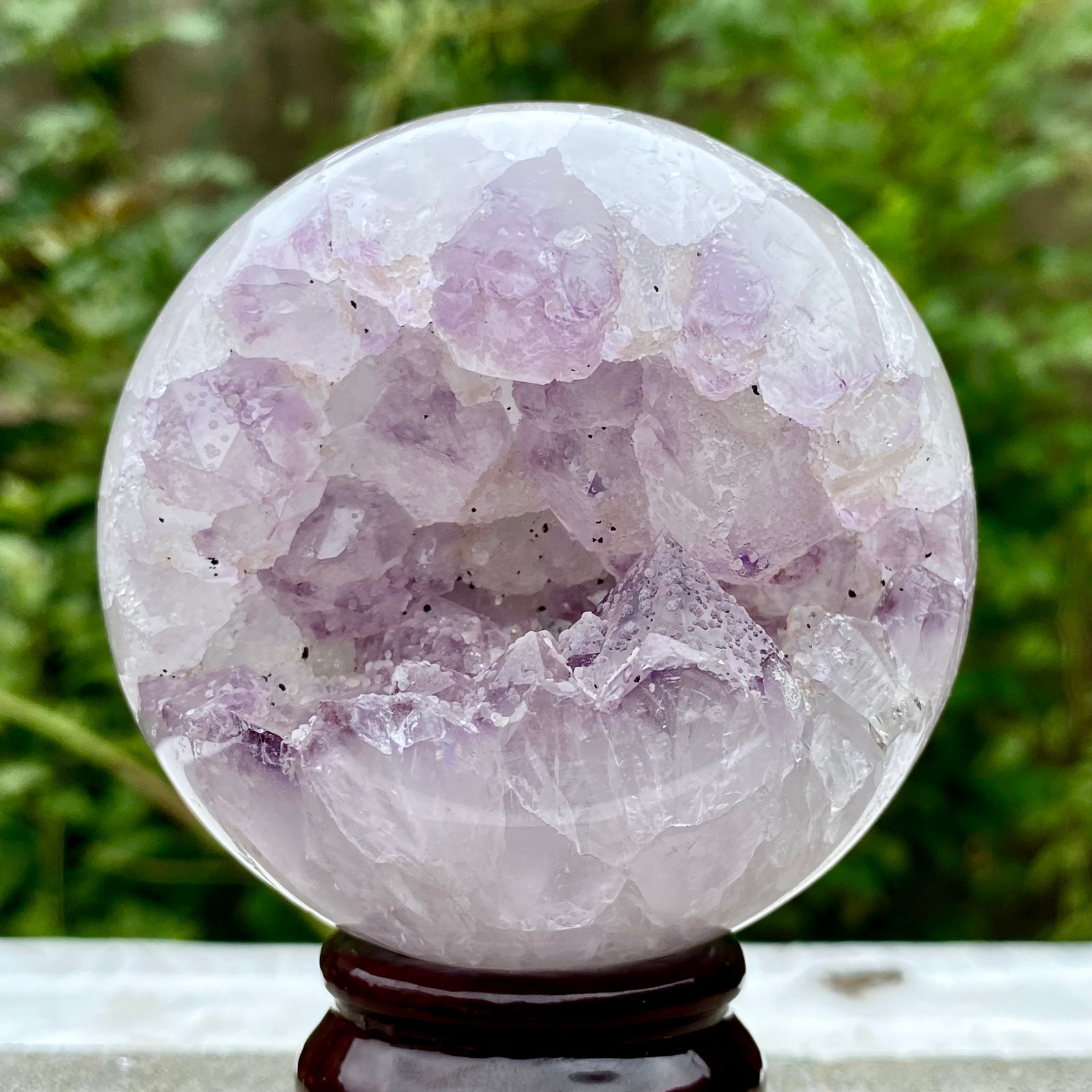 1.1LB Natural Amethyst Sphere Crystal Ball with Wood Stand Healing Feng Shu