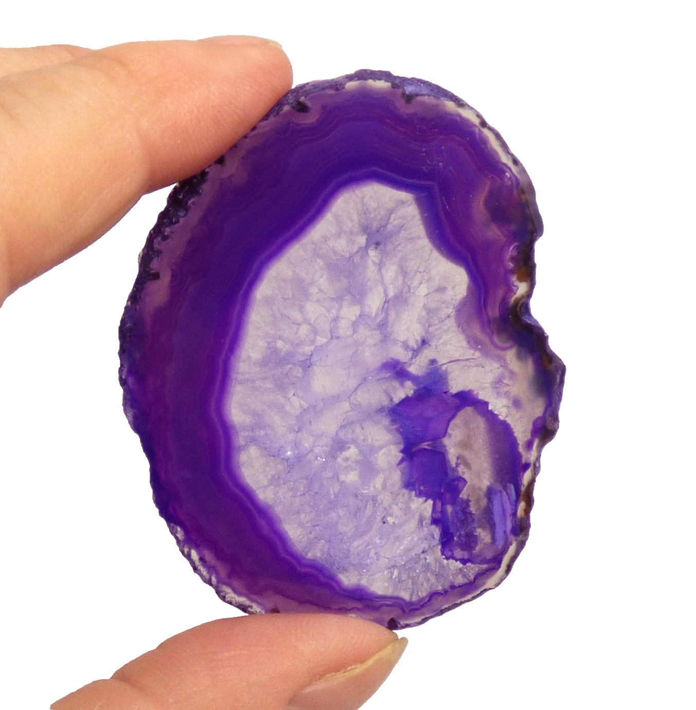 Banded Purple Agate Geode Slice with Quartz Crystal 6cm x 4.5cm Polished Brazil
