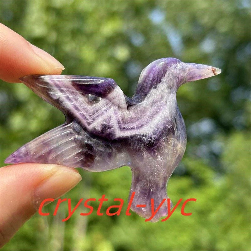 2″+ Natural Dreamy Amethyst Humming Bird Carved Quartz Crystal Skull Reiki 1pc
