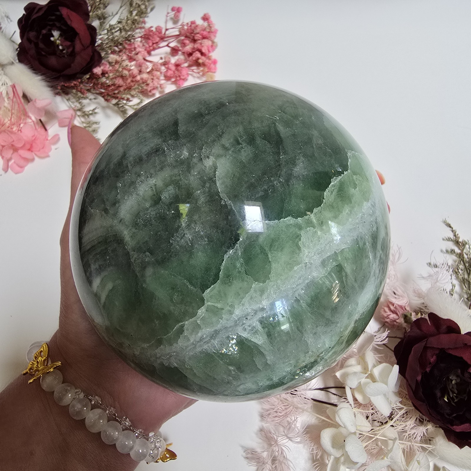 114mm Unique Rainbow Fluorite Green Crystal Sphere Orb (79)