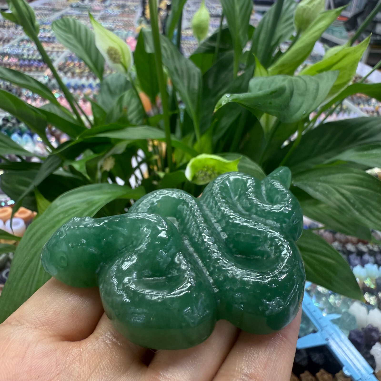 3.3″ natural Green East Mausoleum snake Carved Reiki Crystal Skull Decor Gift