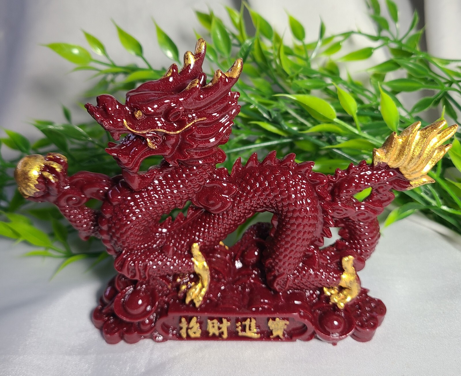 5.7″ Full Body Cinnabar Chinese Dragon w/ Sphere Crystal Stone Carving Statue