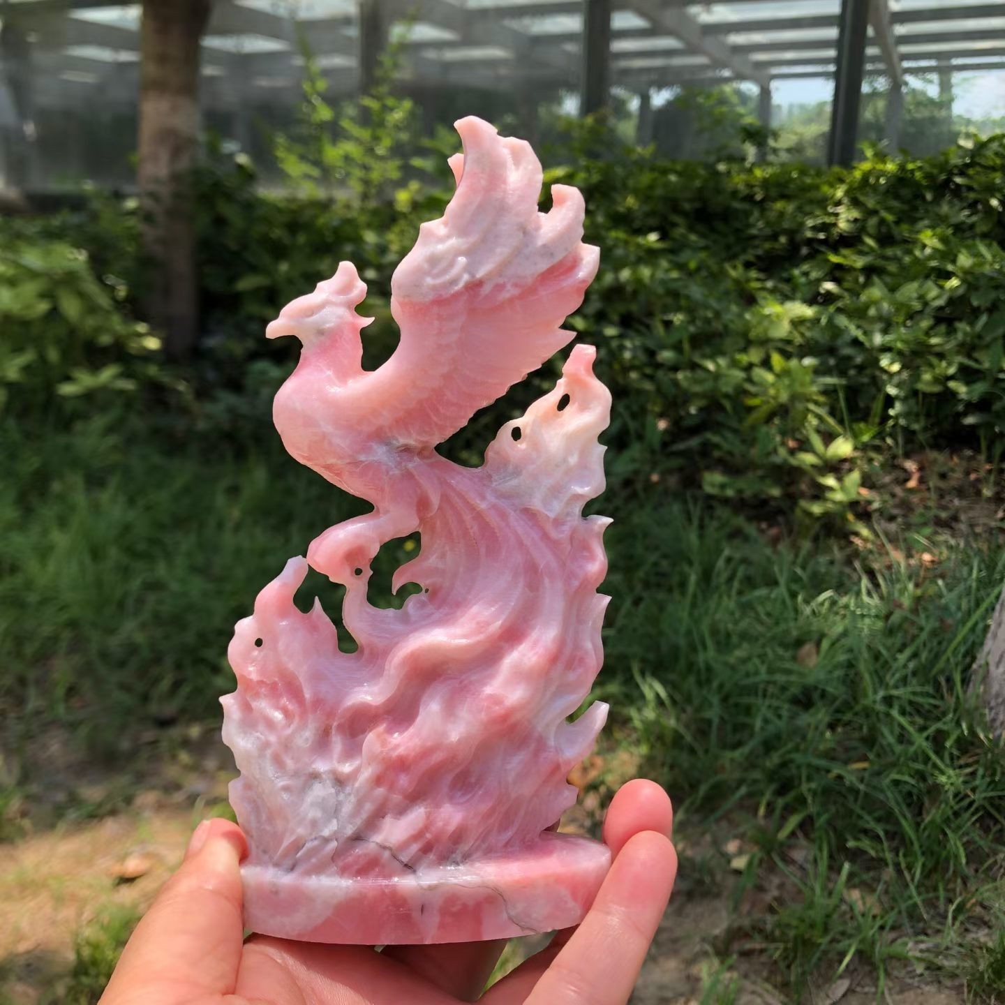 1pc Natural Pink Opal Phoenix Crystal Hand Carved Statue Healing Stone Ornament