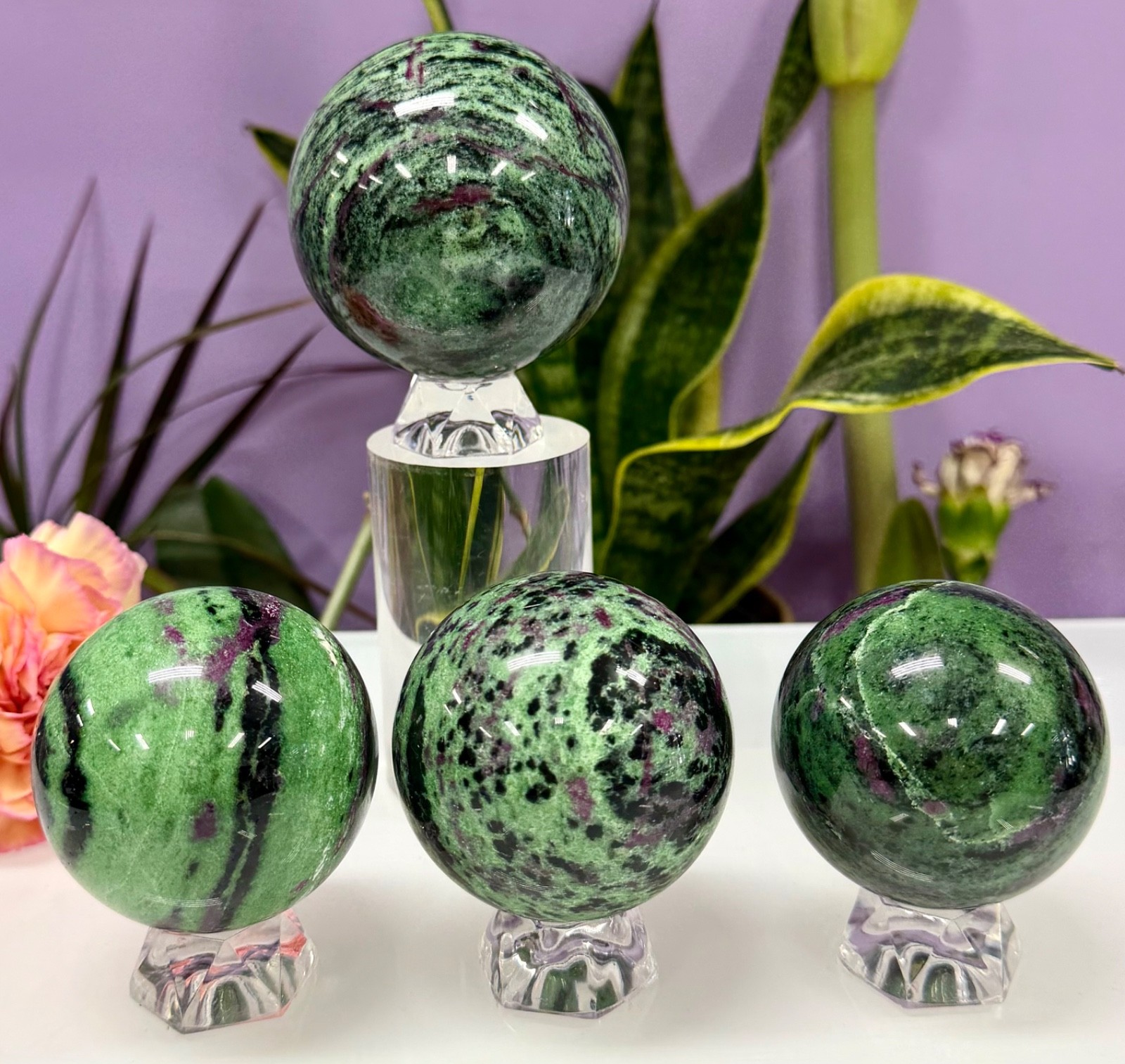 Wholesale Lot 3-4 Pcs Natural Ruby Zoisite Sphere Crystal Ball 3.8-4 Lbs