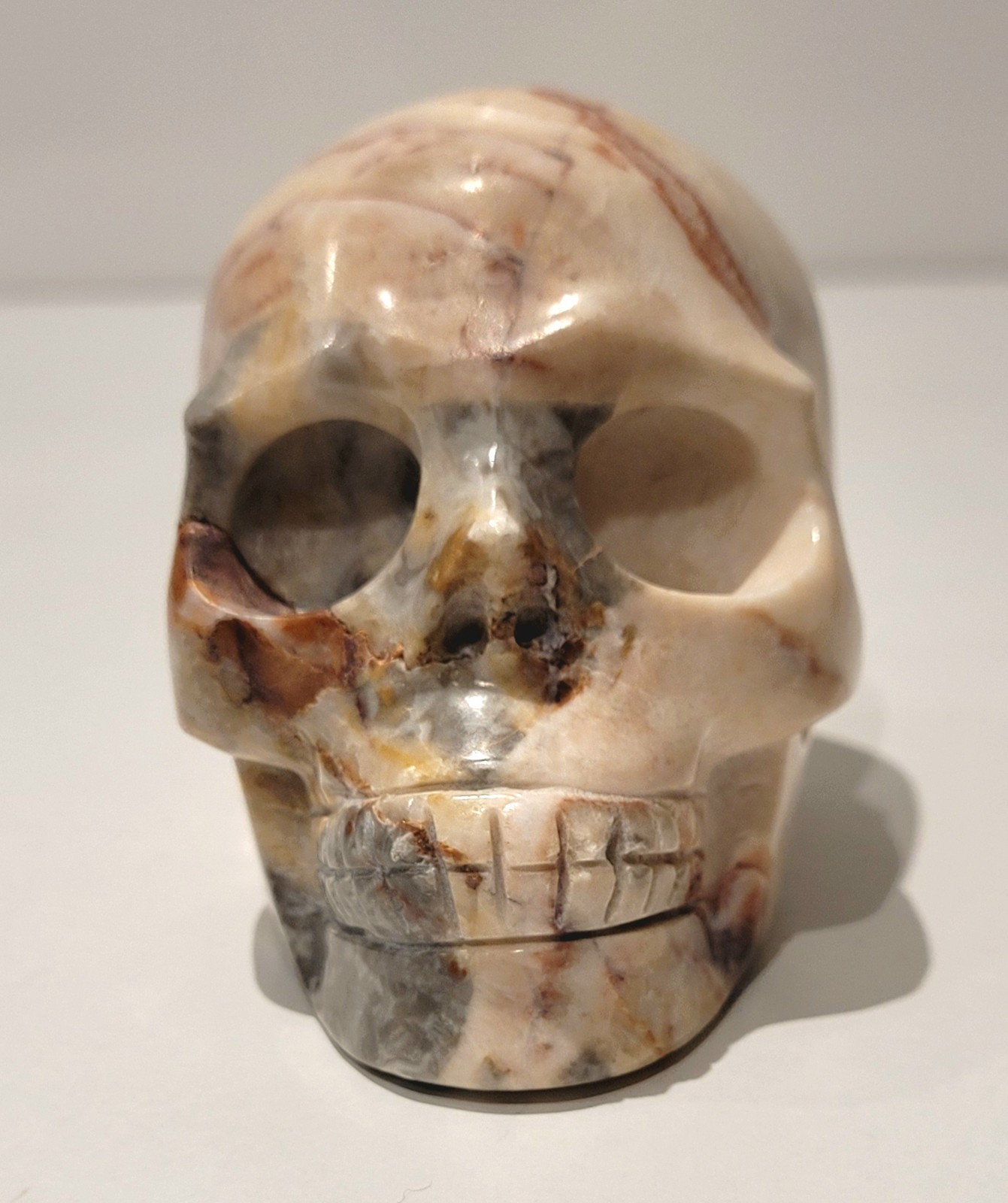 Pork Stone Human Skull Carving Natural Crystal 600g 1.3lbs 9cm