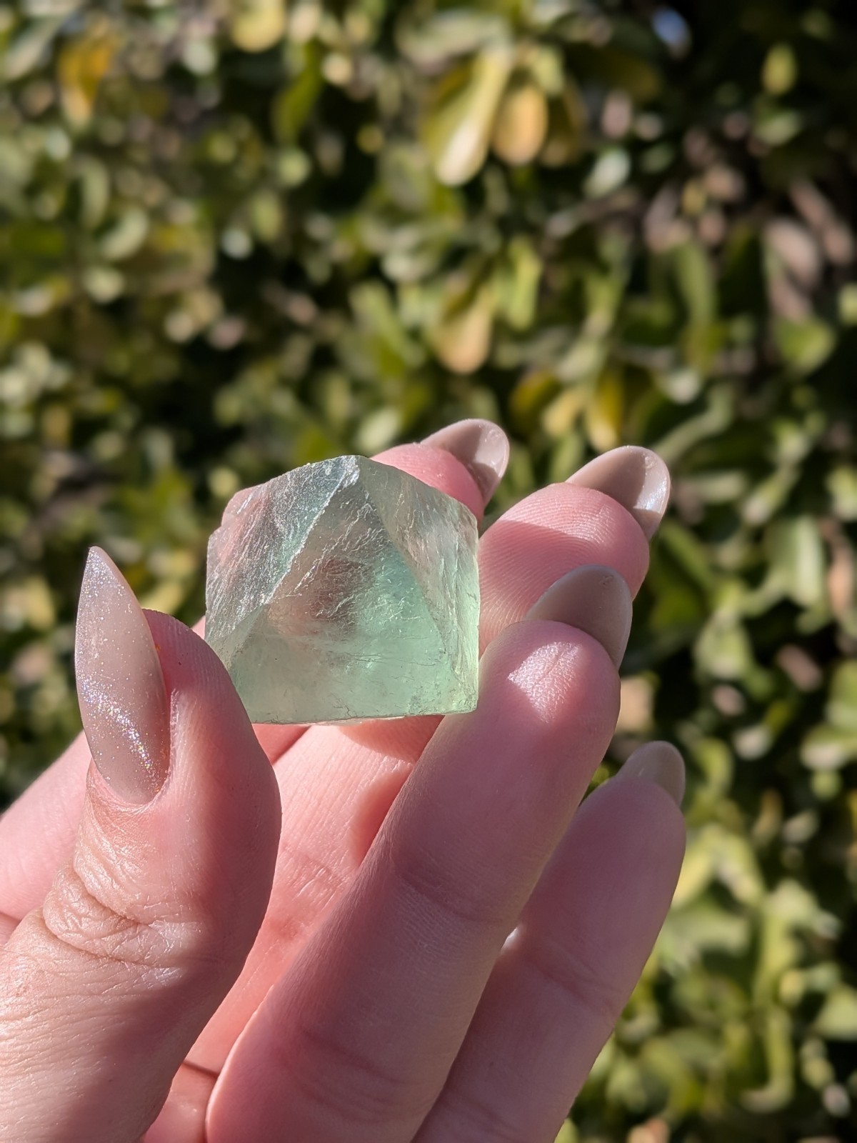 Raw Natural Green Fluorite Octahedron Crystal