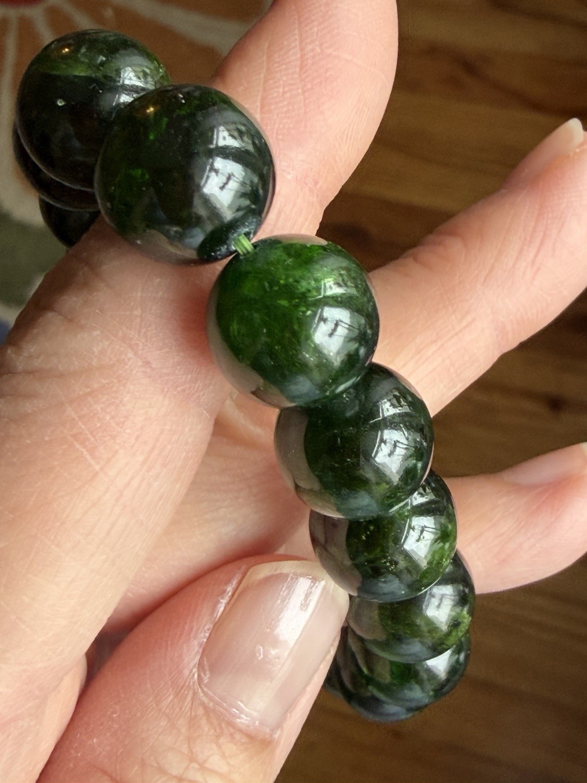 12mm Natural Chrome Diopside Crystal Bracelet 7.5”-7.75” Wrists
