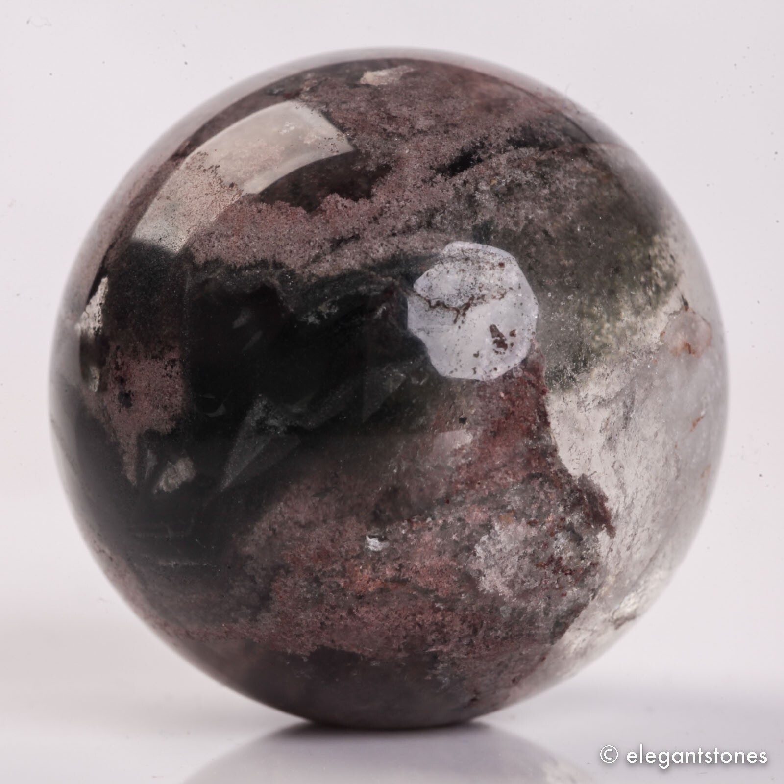58g34mm Natural Garden/Phantom/Ghost/Lodolite Quartz Crystal Sphere Healing Ball