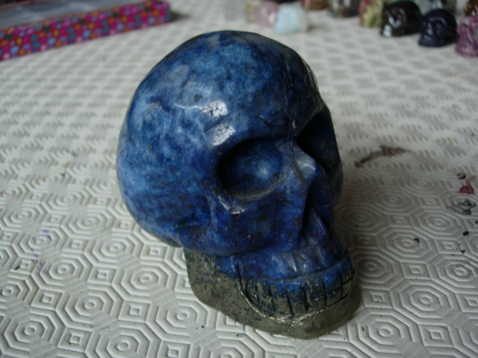 Crystal Skull dumortierite and pyrite large size 110 mm