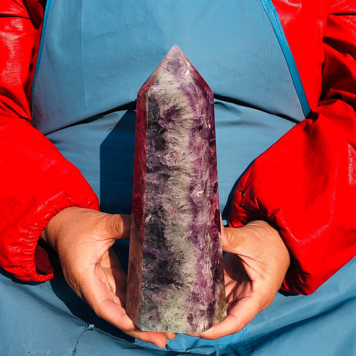 3.96LB Natural fluorite quartz obelisk crystal tower point healing decor