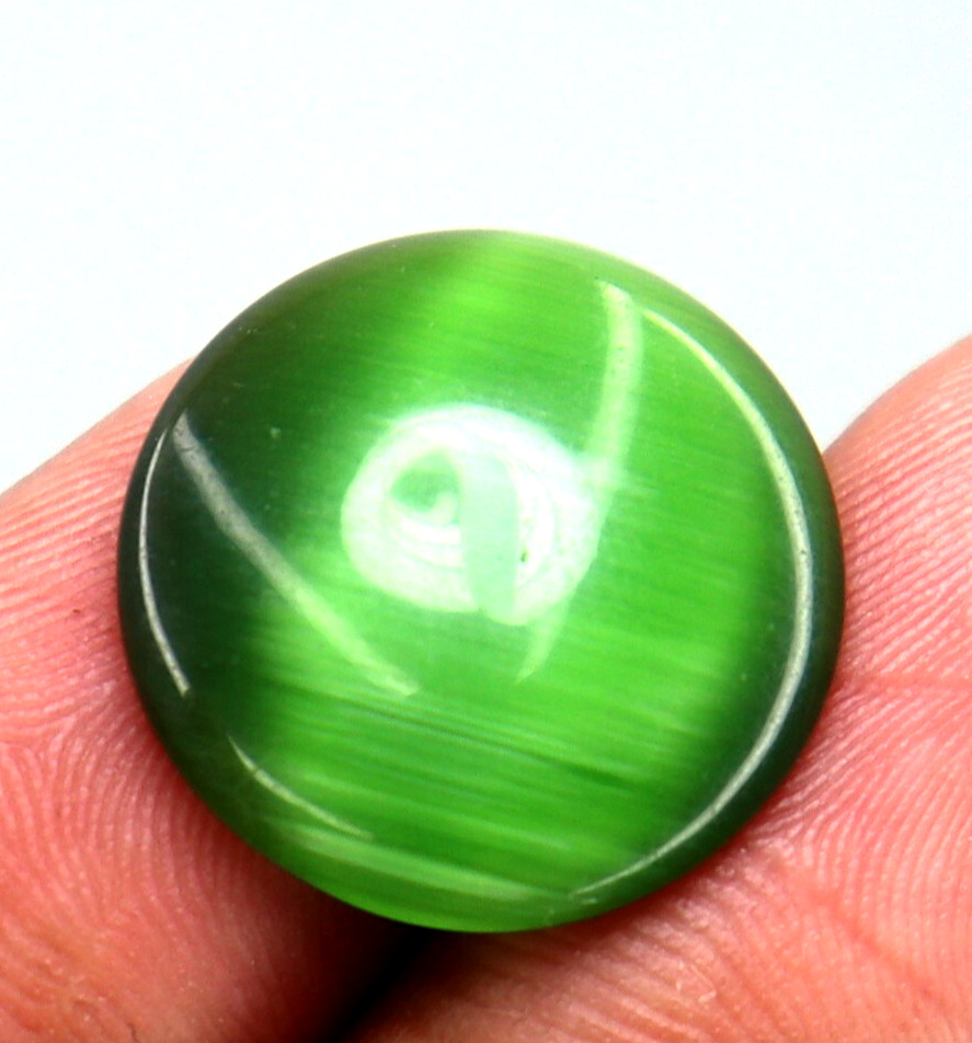Cats Eye 10.90 Ct Cabochon Certified Chrysoberyl Round Cut Green Loose Gemstone
