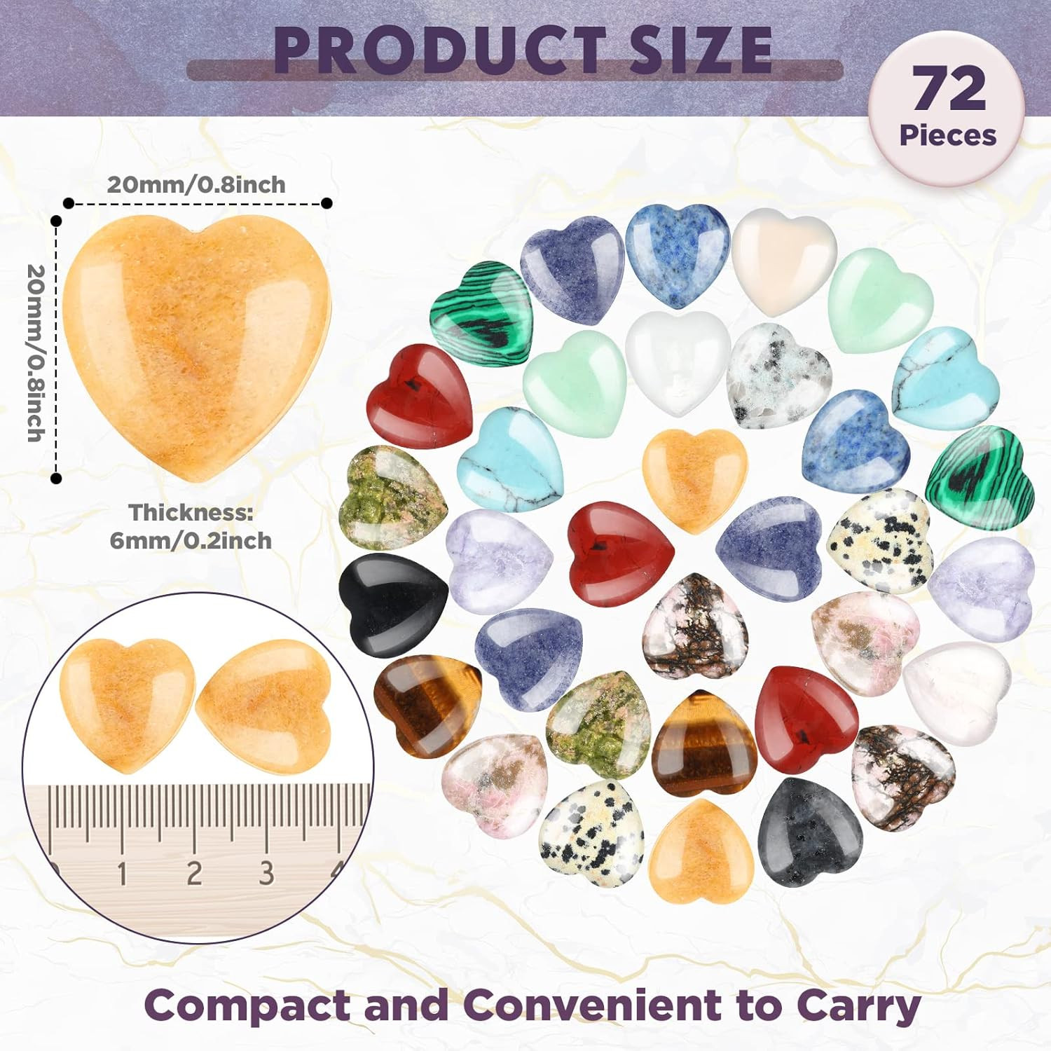 72pc Heart Healing Crystal Stones Bulk Assorted Polished Worry Palm Chakra Gift