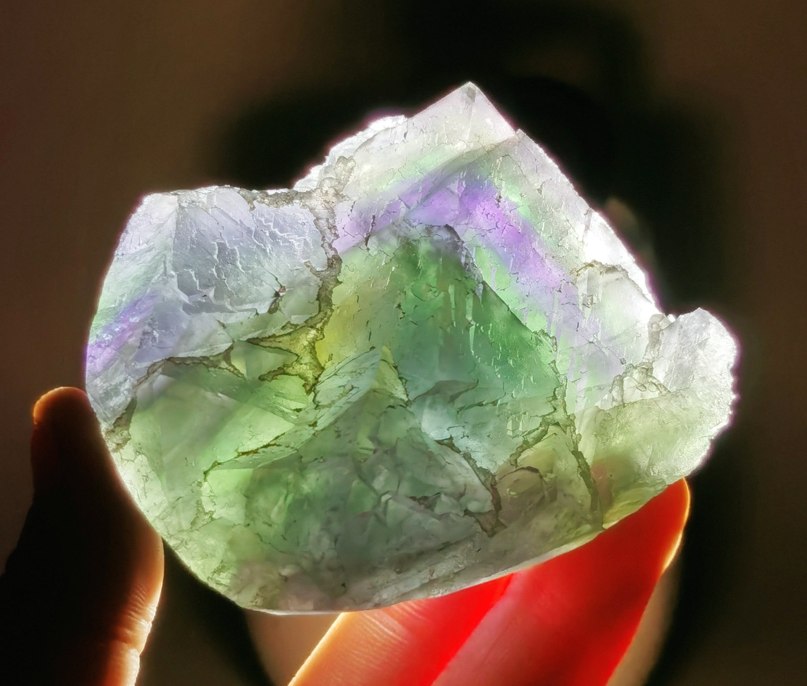 Natural Transparent Green Purple Octahedron Fluorite Mineral Specimen China