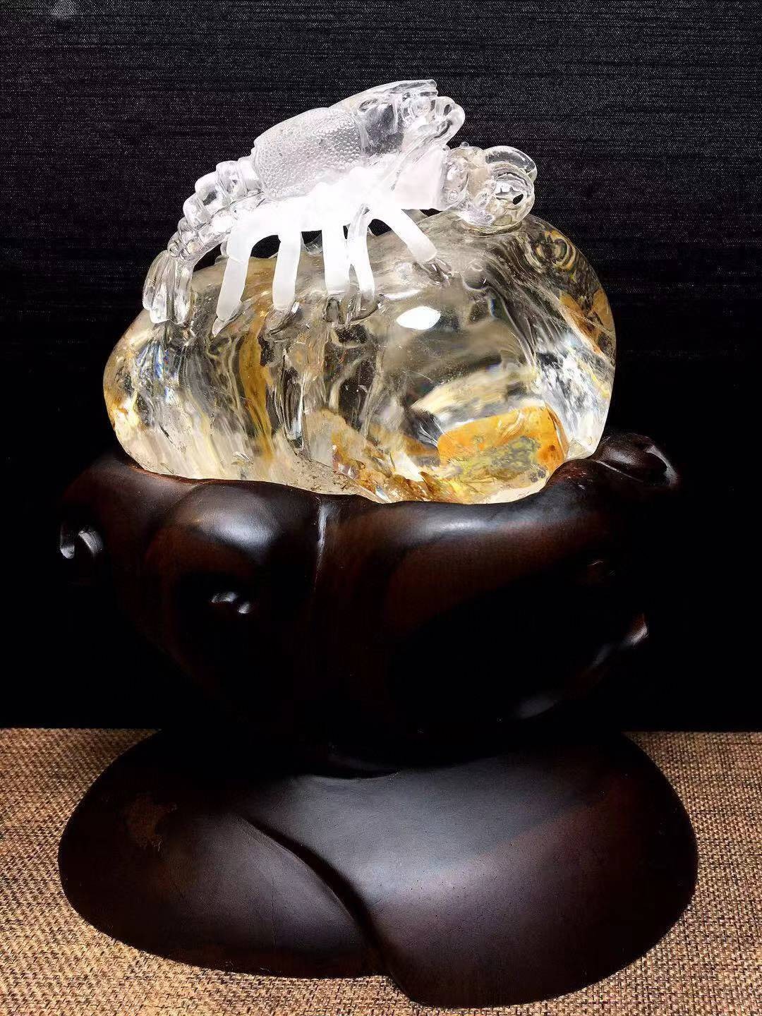 2.22LB Natural Gumflower Quartz Hand Carved Lobster Crystal Reiki Decor Gift