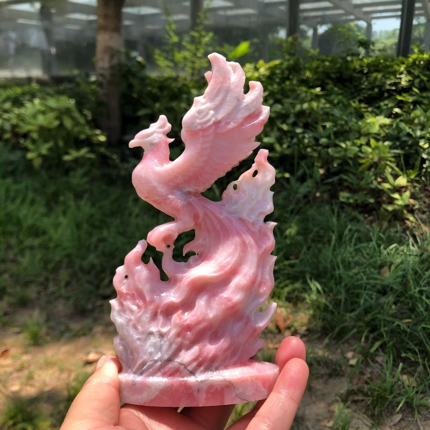 1pc Natural Pink Opal Quartz Carved Phoenix Skull Crystal Reiki Decor