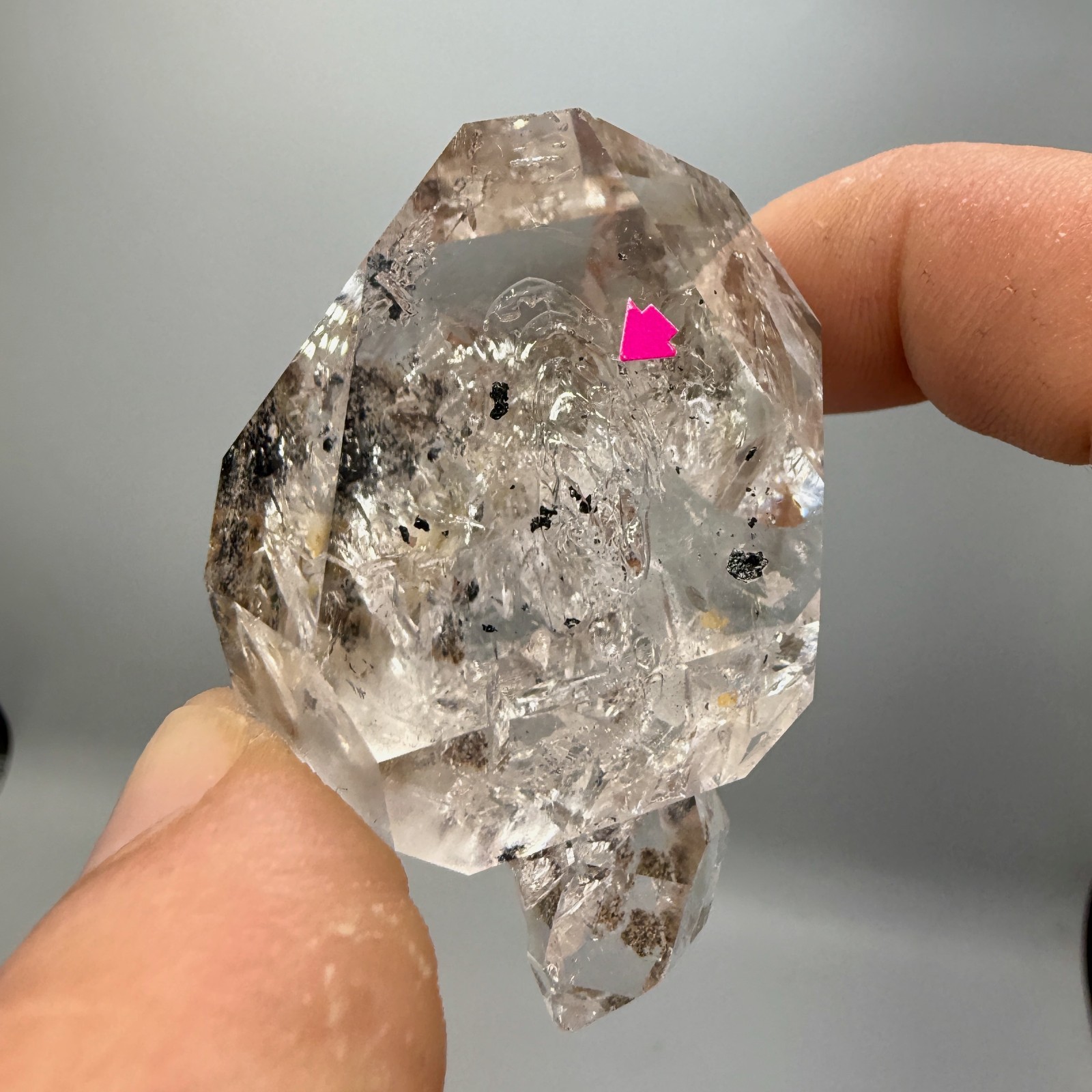Enhydro Herkimer Diamond Gem Cluster w/ Moving Gas Bubble, Light Smoky Phantoms