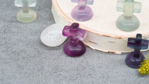 Rainbow Fluorite Crystal Cross Carving Stone Healing Protection Halloween Tier
