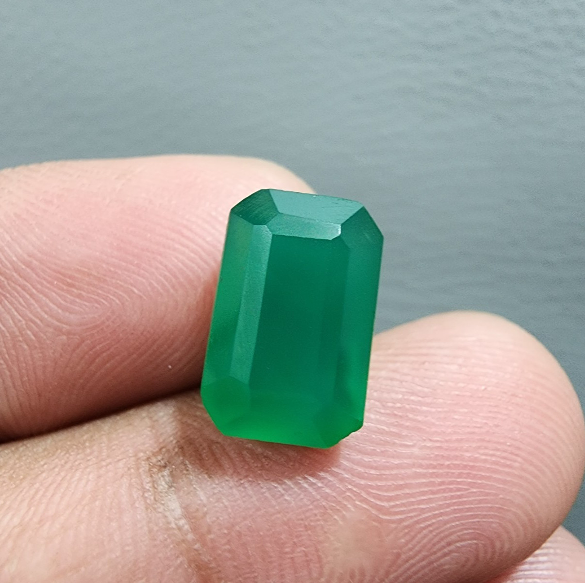 7 Ct Top Green Onyx Faceted Emerald Cut Loose Gemstone Jewelry Making For Ring