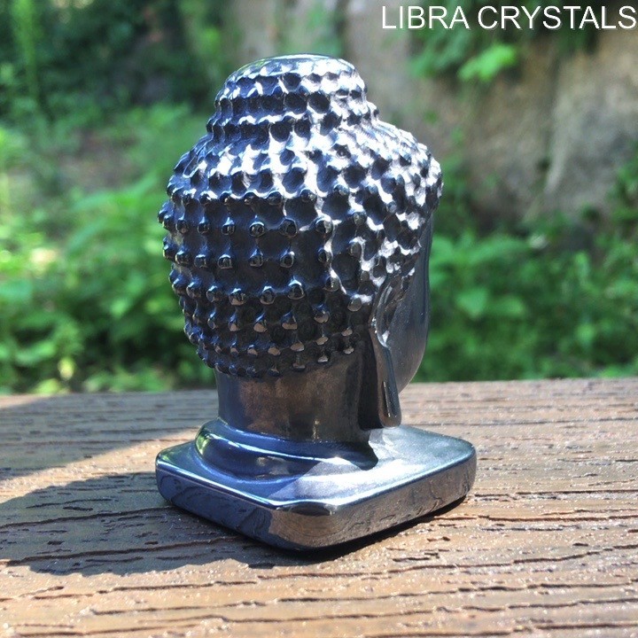 Hematite Buddha Head Carving Polished Crystal Statue Figurine Zen Mediation 2.5″