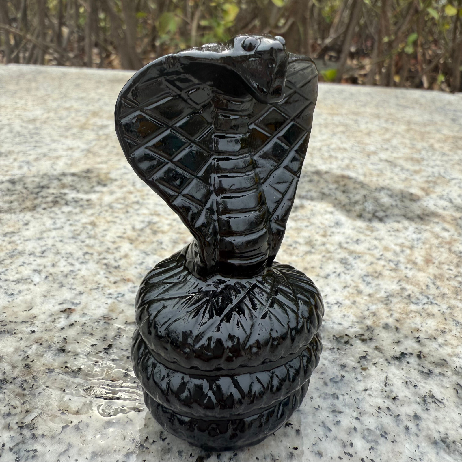 natural Obsidian Carved The snake Reiki Crystal Skull Decor figurine Gift 1pc