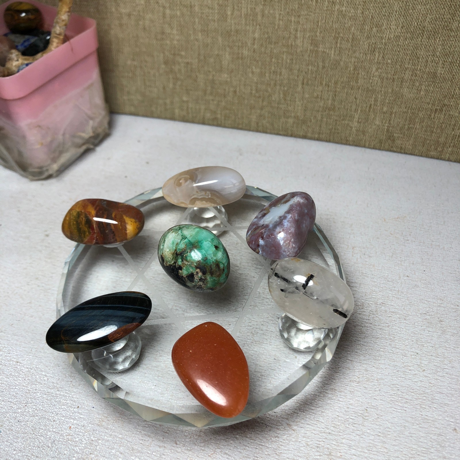 Natural various semi-precious stone Crystal Seven Star Array tumbled 302g A2816