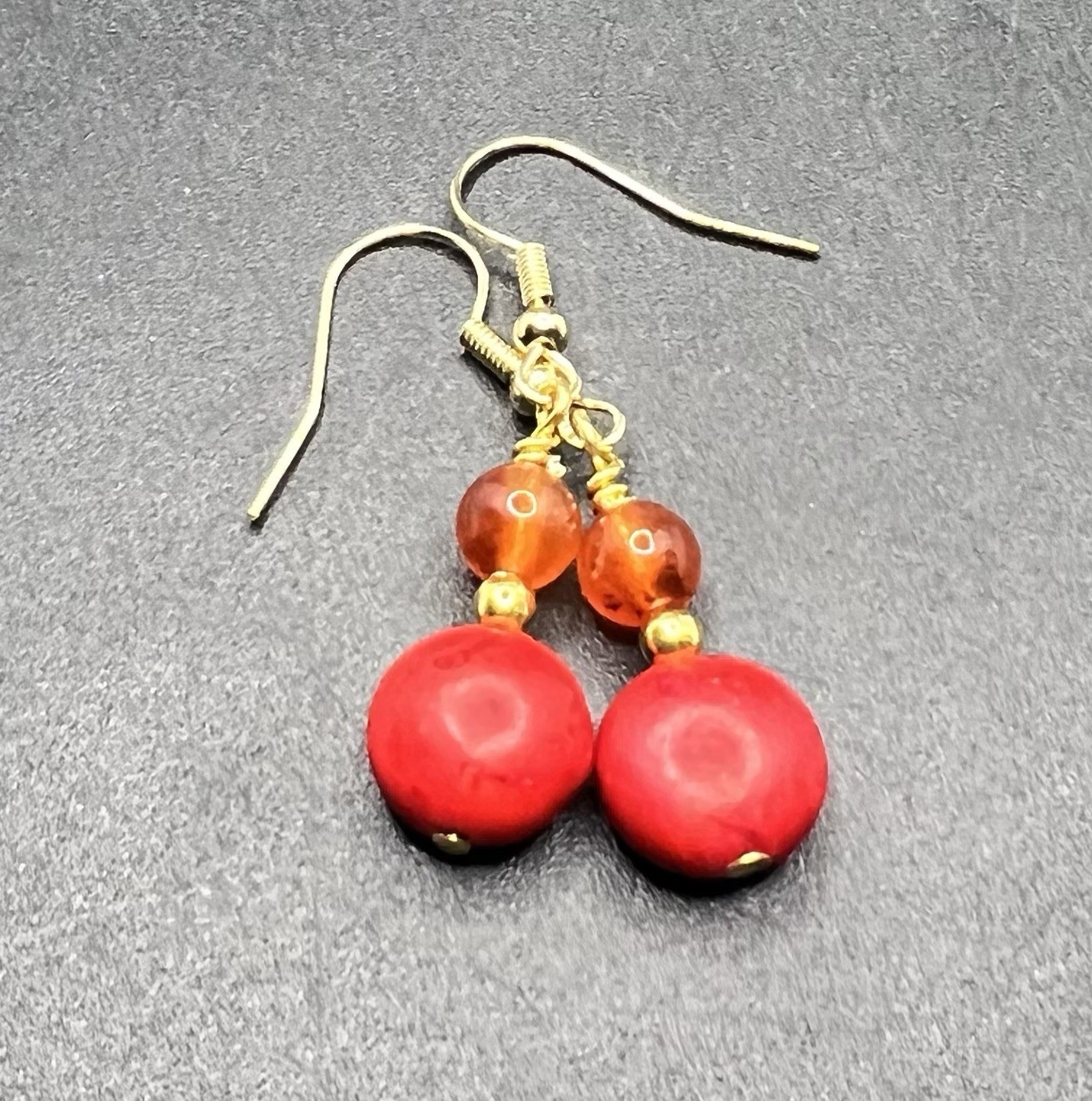 Carnelian & Red Magnesite Genuine Stone Handmade Earrings