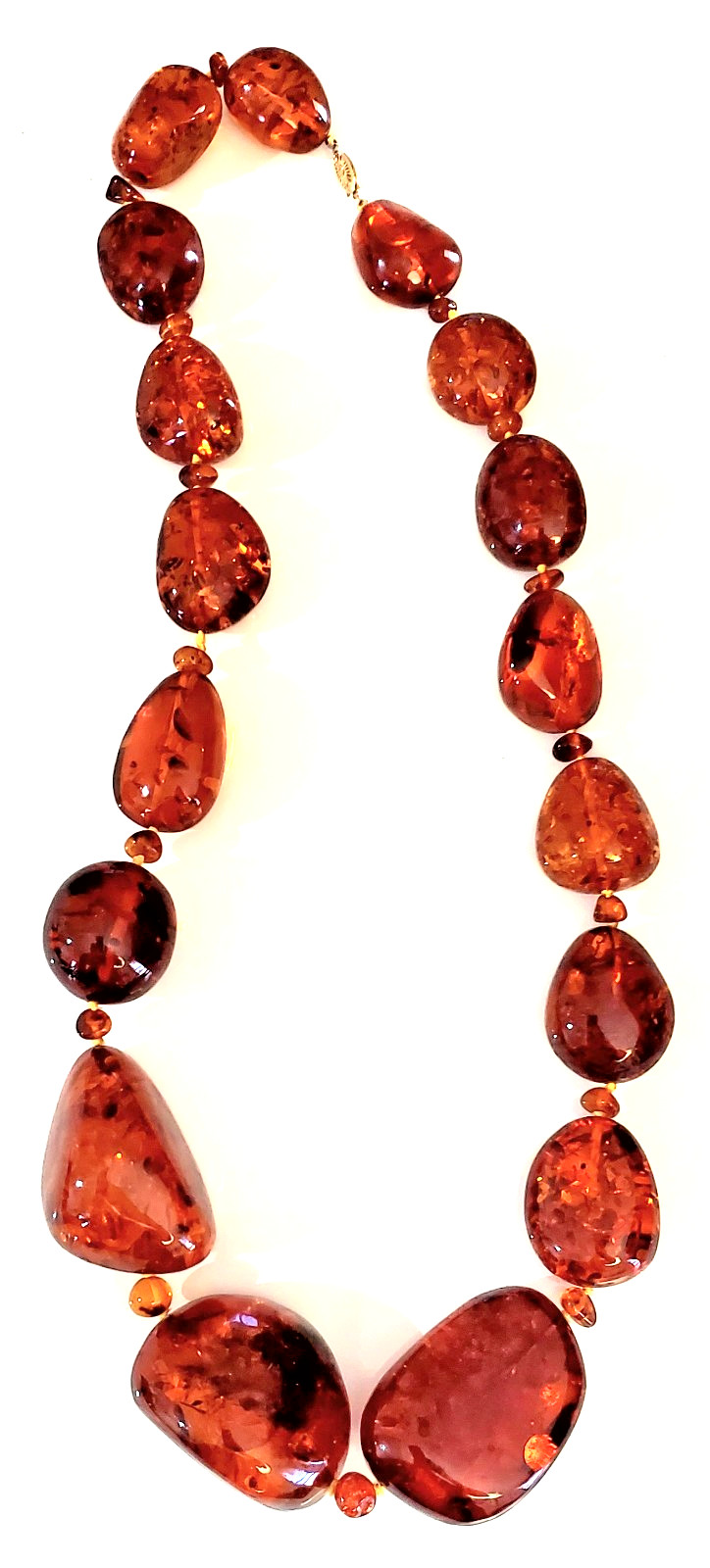Huge Natural Orange/Cognac Baltic Amber Necklace, 14k Clasp 280 grams