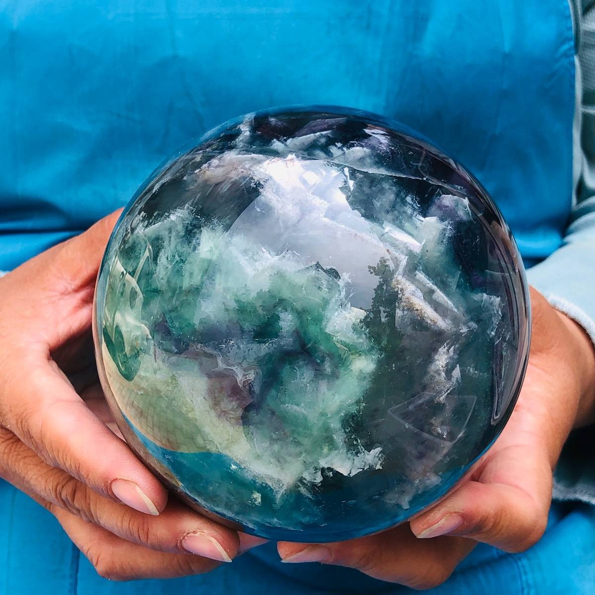 5.34LB Large Natural Fluorite Sphere Quartz Crystal Ball Energy Healing Stone