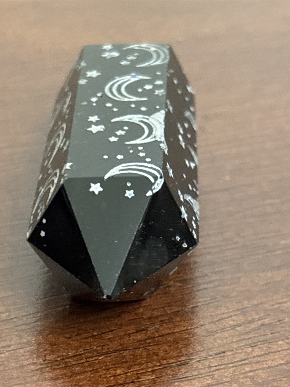 Black Obsidian Double Crystal Point Etched Moon Stars Symbols Celestial