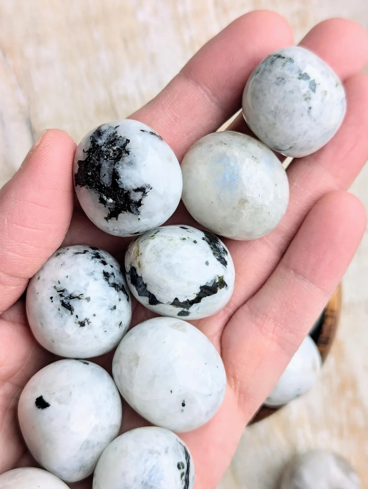 3pcs Black Rainbow Moonstone Tumbled Stones Palm Stone Worry Stone Art Display