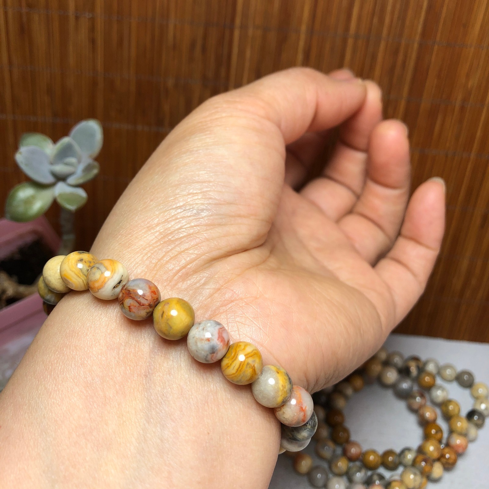 5Pcs Wholesal Natural Crazy agate bracelets Crystal ball sphere 8mm