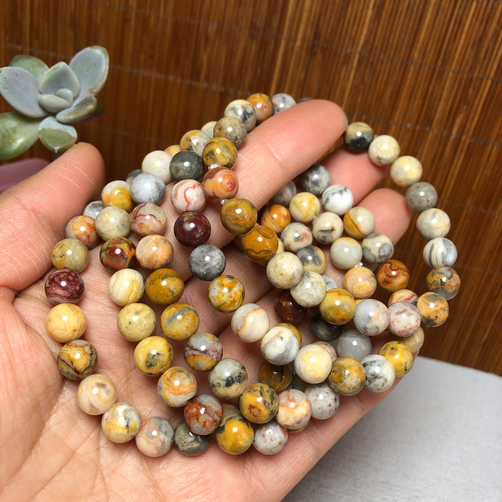 5Pcs Wholesal Natural Crazy agate bracelets Crystal ball sphere 8mm