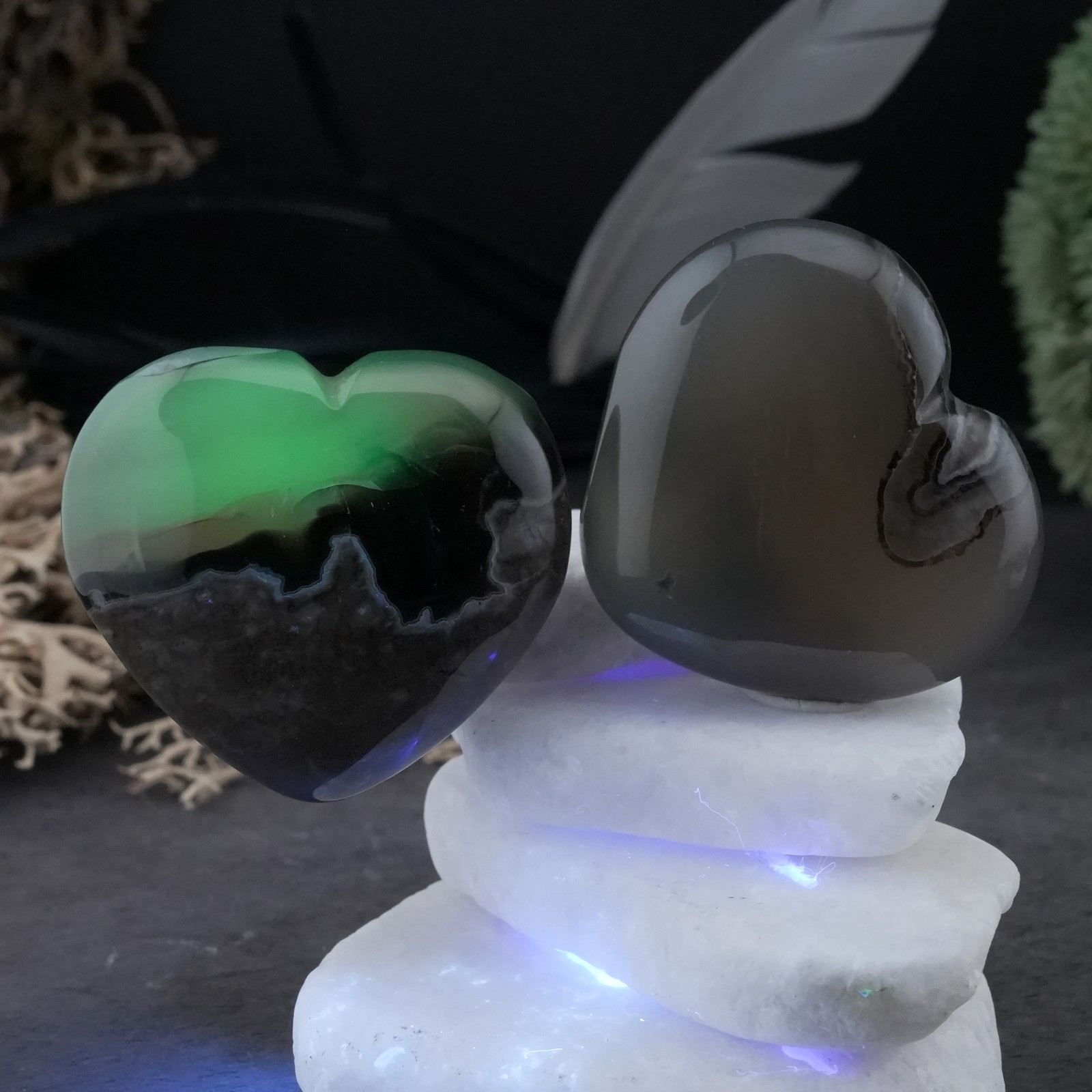 Volcano Agate Puffy Heart UV Reactive Crystal Gift Spiritual Protection Decor