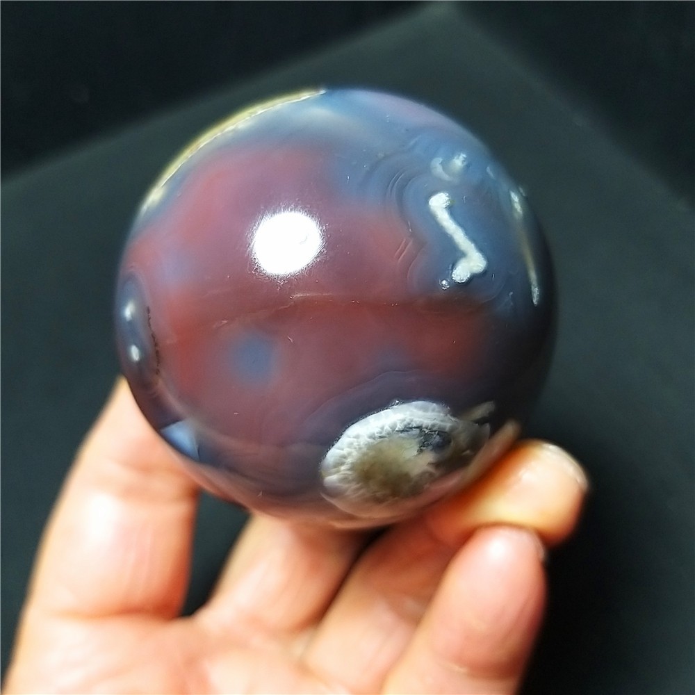 RARE 175.6G Natural Polished colorful Banded Agate Tourmaline Ball Healing A4698