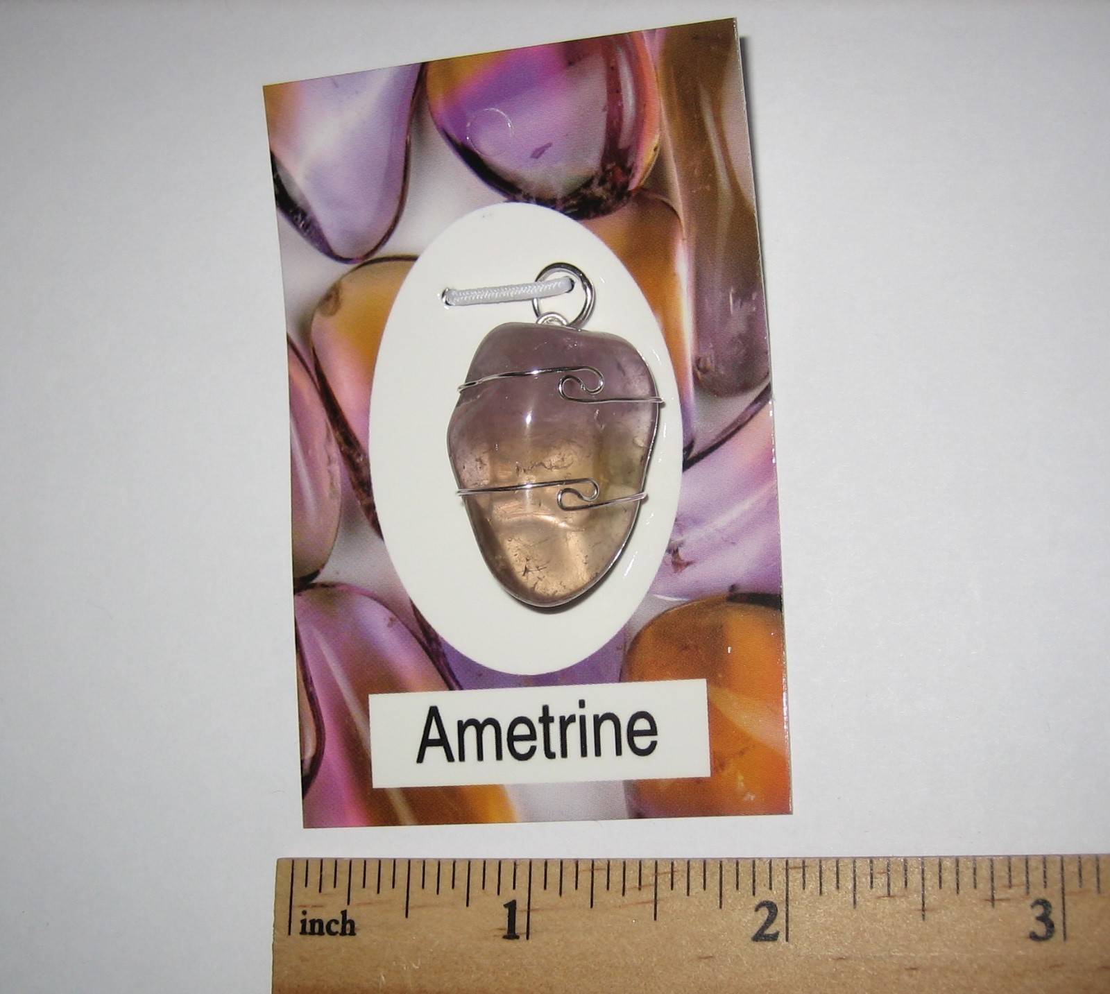 1″ TUMBLED AMETRINE (AMETHYST & CITRINE) STERLING SILVER WIRE WRAP PENDANT *1