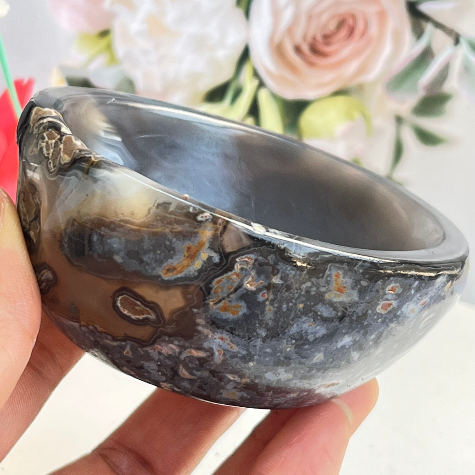 253 TOP Rare Natural Agate ashtray Polished Coin Dish Madagascar MD56