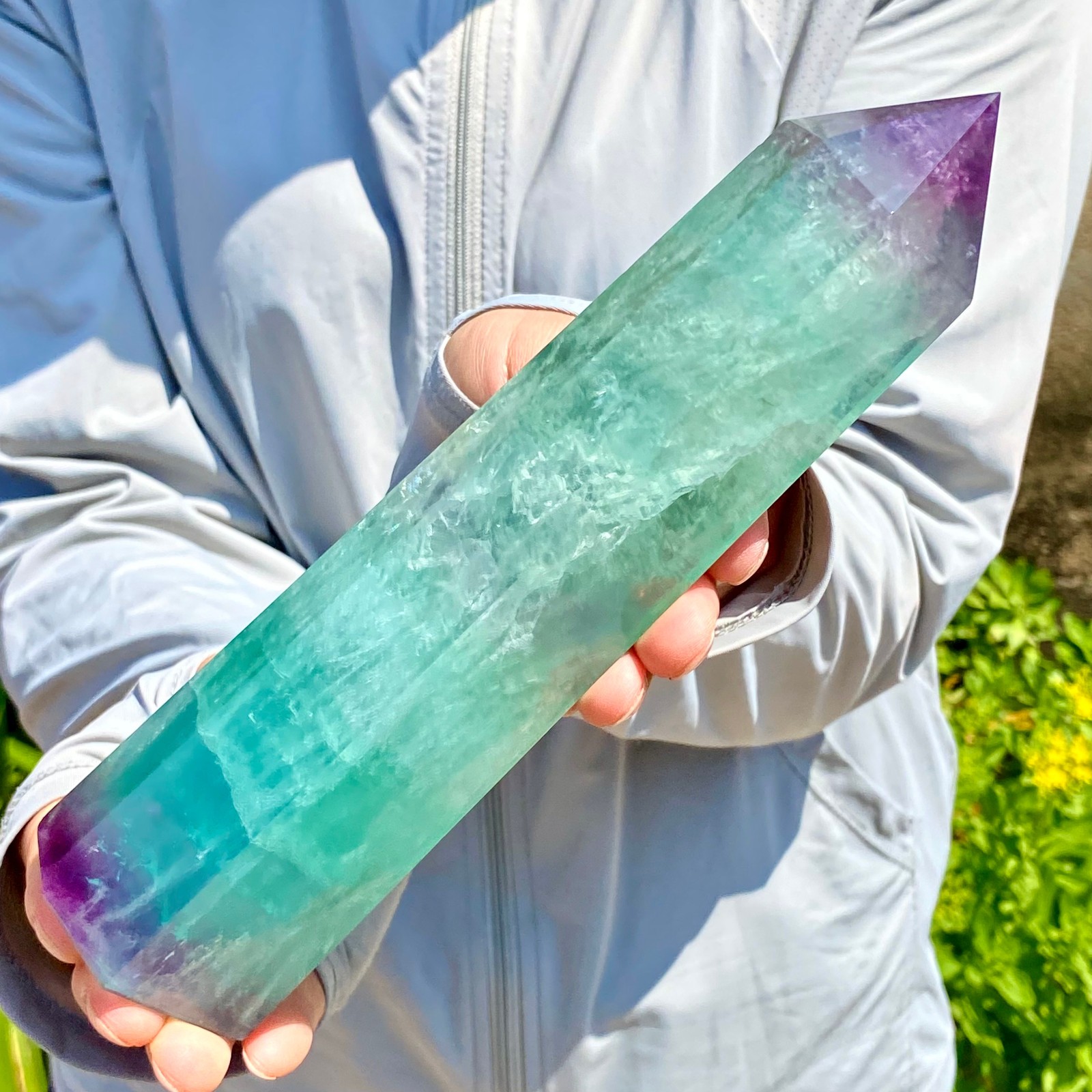 1.92LB Large Natural colored fluorite crystal column obelisk healing specimen
